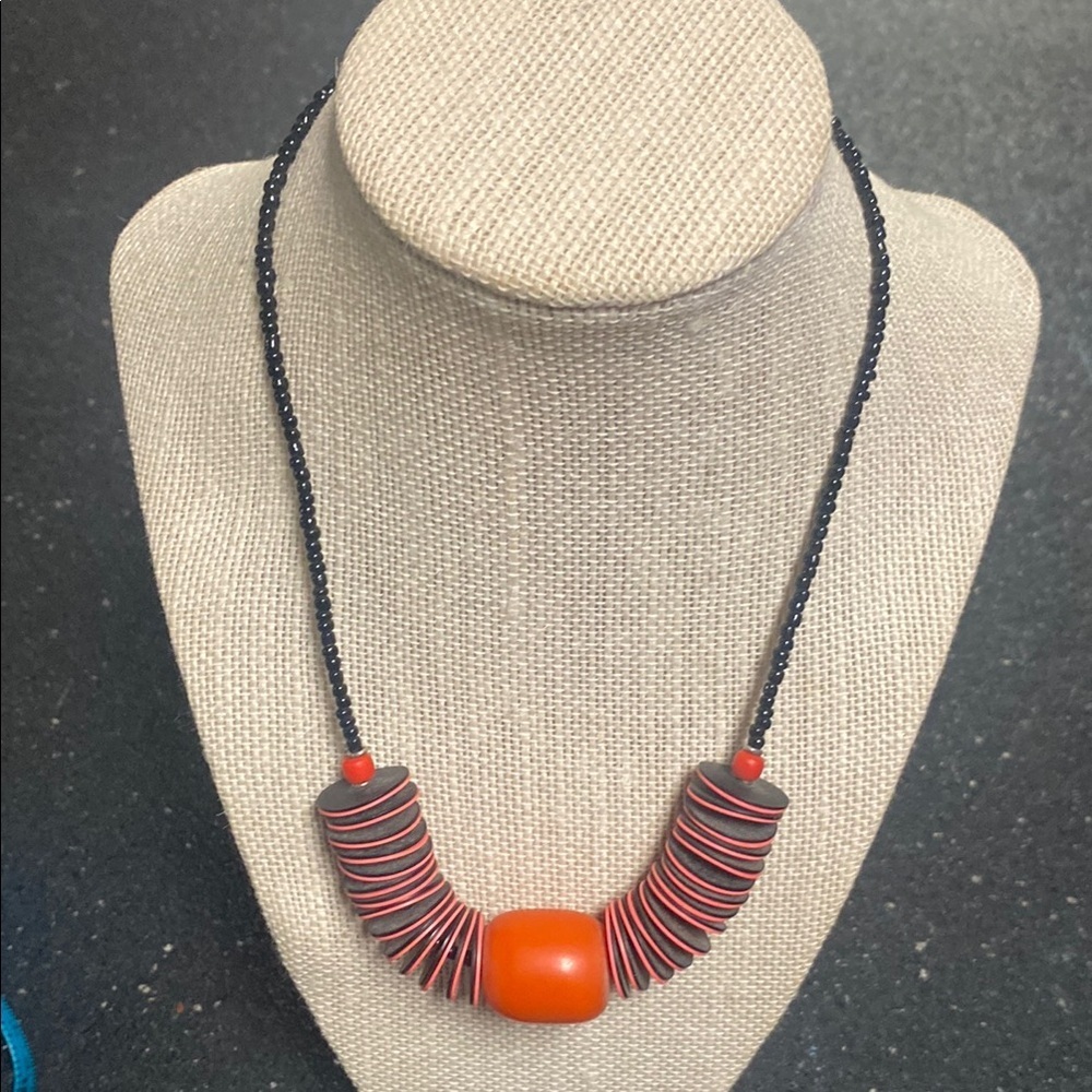 Elegant Black and Orange Beaded Necklace
